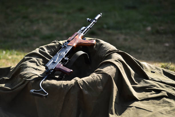 istock Outdoor target shooting with assault rifle in a shooting range 1160241482
