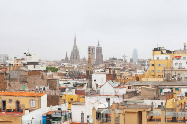 ラバル、バルセロナ、スペインの移民地区の屋上 - birdview ストックフォトと画像
