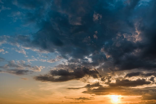 istock Beautiful colorful sunset with cumulus clouds with bird. 1160248082