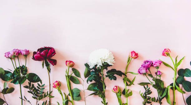 istock Summer flowers flat-lay over pastel pink background, copy space 1160249664