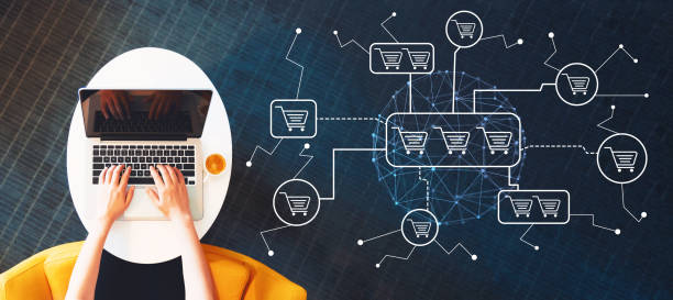 istock Online shopping theme  with person using a laptop 1160249773