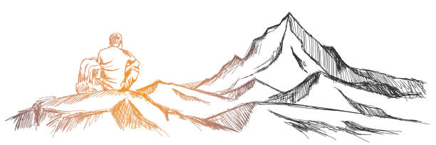 朝の山でリュックサックを持つハイキング男 - glacier mountain ice european alps点のイラスト素材／クリップアート素材／マンガ素材／アイコン素材