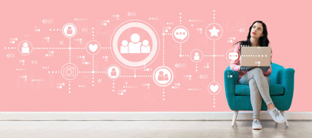 istock Social media with woman using a laptop 1160258038