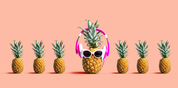 One out unique pineapple wearing headphones