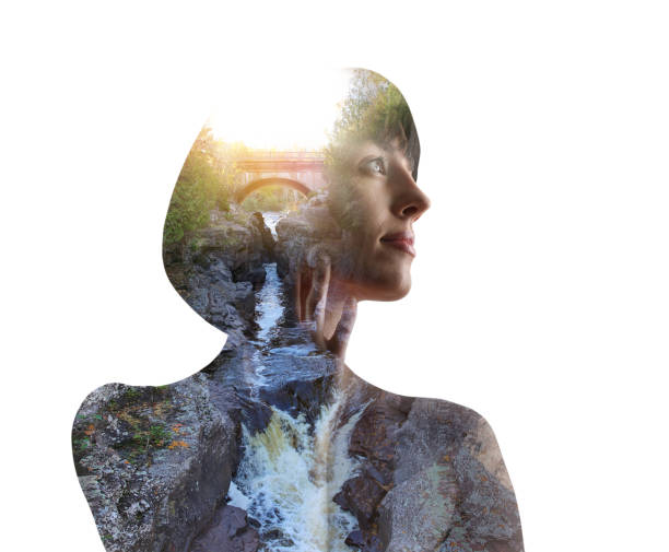istock Multiple Exposure of young woman, waterfall and bridge 1160262328