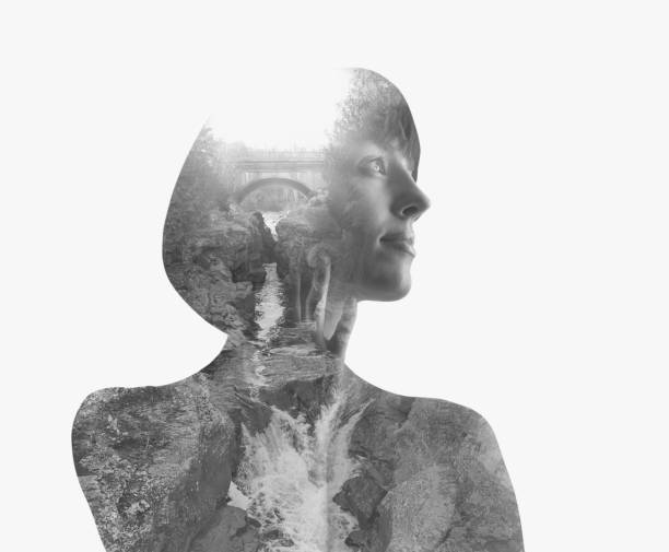 istock Multiple Exposure of young woman, waterfall and bridge 1160262339