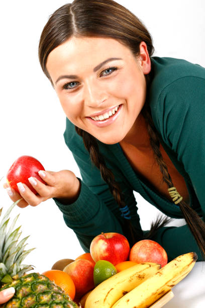 istock Cheerful girl with fruits 116026401