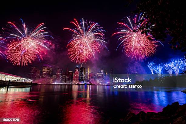 Fireworks In New York City Stock Photo - Download Image Now - Fourth of July, Firework - Explosive Material, Firework Display