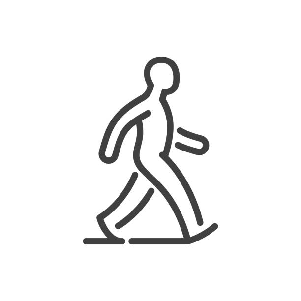 ilustraciones, imágenes clip art, dibujos animados e iconos de stock de icono de la línea del hombre a pie - andar ilustraciones