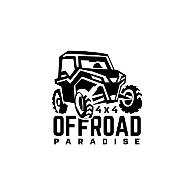 Off-road logo image Off-road car. Off-roading suv adventure, extreme competition emblem and car club element. Beautiful vector illustration in black isolated on a white background. off road vehicle stock illustrations