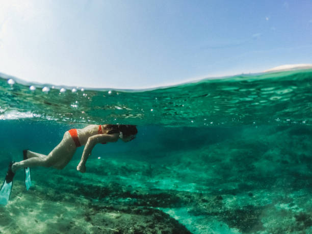 istock Woman snorkeling 1160277211