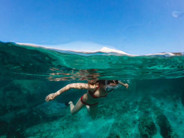 istock Woman snorkeling 1160278437