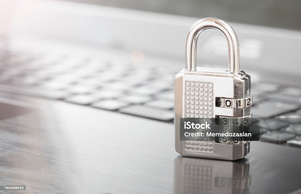 Silver Security Lock Silver Combination Lock On Keyboardcyber Security Concept Stock Photo ...