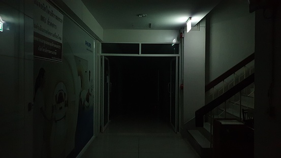 Dark corridors and dark room.
