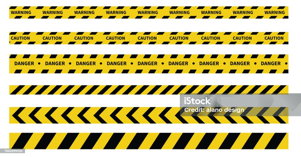 Caution and danger tapes. Warning tape. Black and yellow line striped. Vector illustration Barricade Tape stock vector
