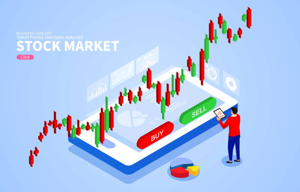 ilustrações de stock, clip art, desenhos animados e ícones de isometric smartphone foreign exchange trading and stock market analysis - aspirations growth expressing positivity selling