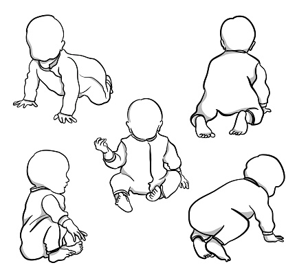 Baby crawling on the floor body language in hand drawn illustration