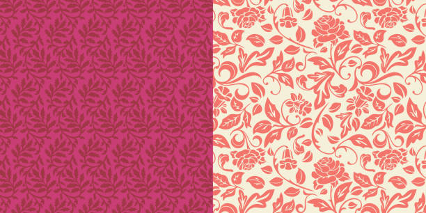 illustrations, cliparts, dessins animés et icônes de ensemble floral de modèle floral de feuilles ornées de rose - wrapping paper pattern floral pattern flower