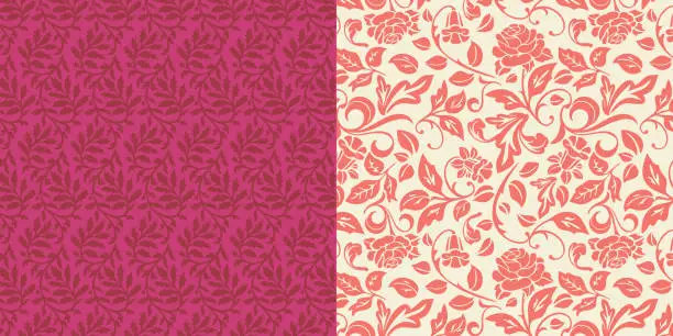 Vector illustration of Ornate Leaves Rose Floral Pattern Set