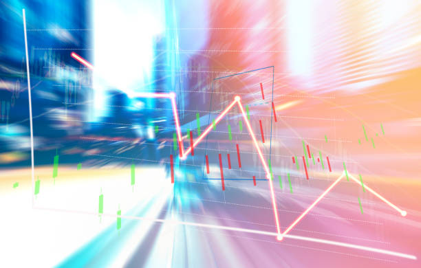 istock Finance Stock market with abstract light trials background. Index graph chart 1160307897