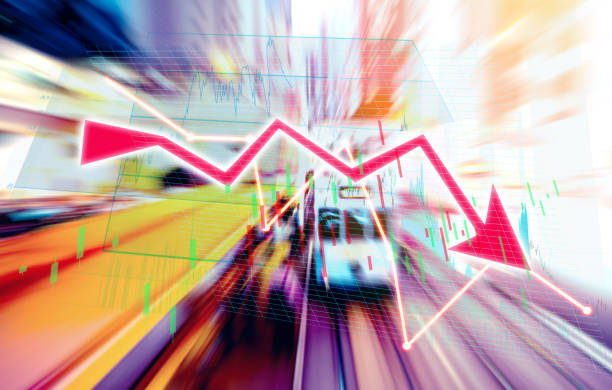 Finance Stock market with abstract light trials background. Index graph chart