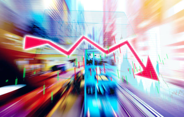 istock Finance Stock market with abstract light trials background. Index graph chart 1160307926