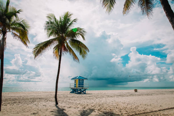 istock tropical beach with lifeguard cabin, Florida, USA 1160309518
