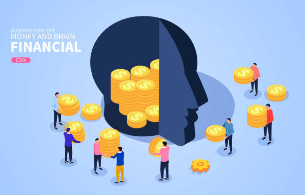 비즈니스 사람들은 금 가득 한 두뇌를 넣어 - wealth brain people ideas stock illustrations