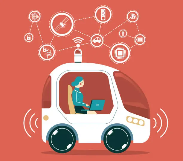 Vector illustration of Autonomous car - Businesswoman