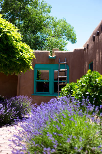 istock Santa Fe, NM: Adobe House Sunny Summer Courtyard with Lavender 1160314779