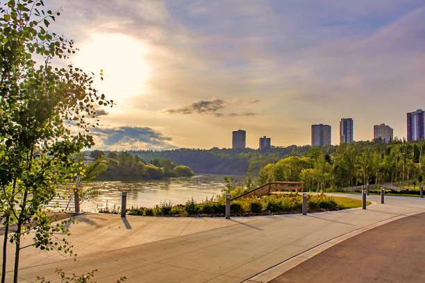 river side walkway - north saskatchewan river fotografías e imágenes de stock