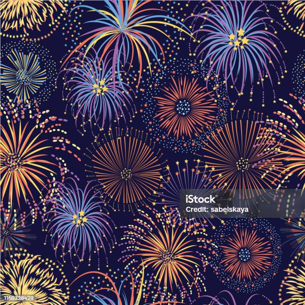 Firework Explosions Pattern Fireworks Seamless Pattern With Bright Stars And Colorful Explosions ...