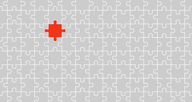 układanka i 1 czerwony kawałek - solution jigsaw piece jigsaw puzzle problems stock illustrations