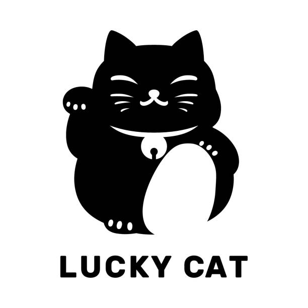 Lucky cat logo, black and white color, minimal design. Lucky cat logo, black and white color, minimal design. maneki neko stock illustrations