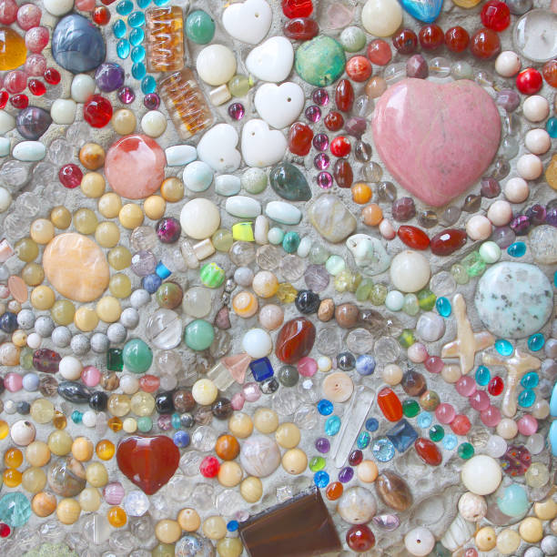 The walls are decorated with tiles and beads