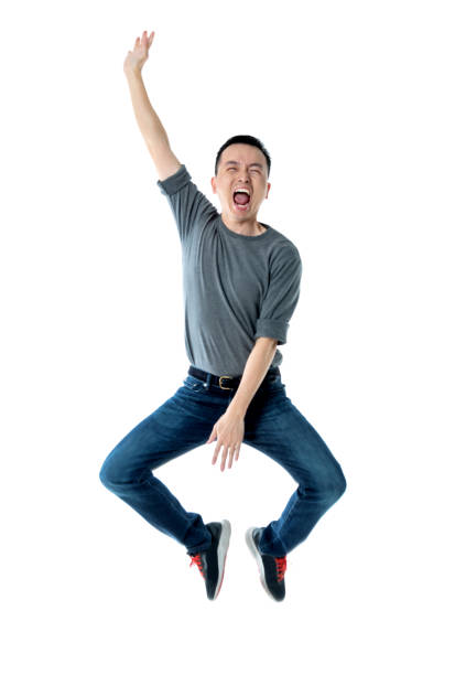 istock Excited man dancing on white background 1160333999