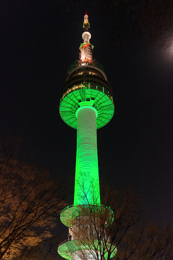 The N Seoul Tower,also known as the Namsan Tower or Seoul Tower, is a communication and observation tower located in central Seoul. At 236 metres (774 ft), it marks the second highest point in Seoul.Night shot.