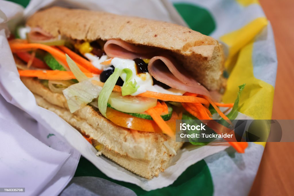 Ham and vegetable with whole wheat bread sandwich Subway Stock Photo