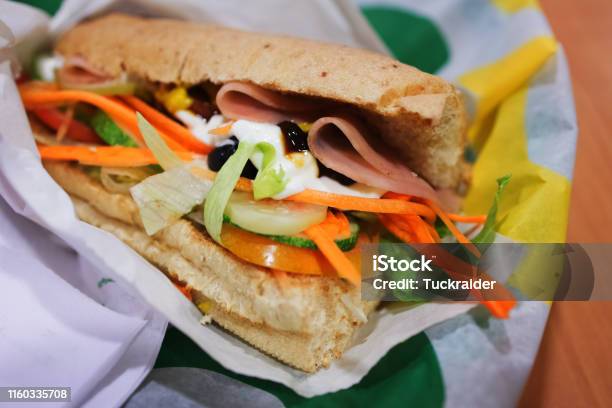 Ham And Vegetable With Whole Wheat Bread Sandwich Stock Photo - Download Image Now - Subway, Sandwich, Food