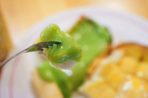 Green Thai pandanus leaf egg custard on toast