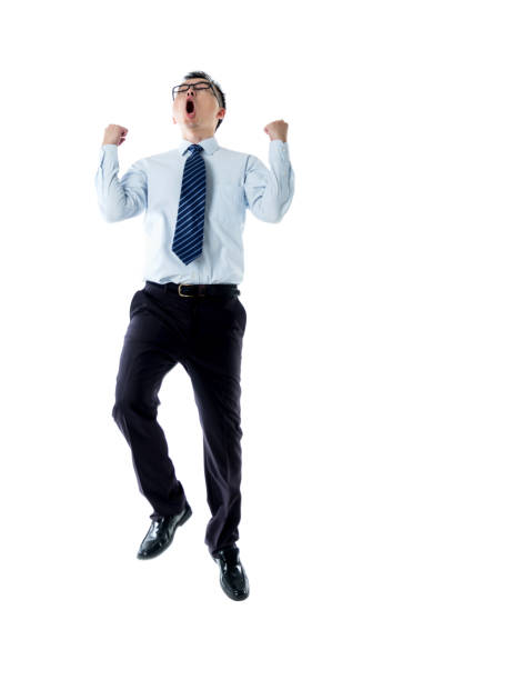 istock Cheerful businessman jumping on white background 1160336030