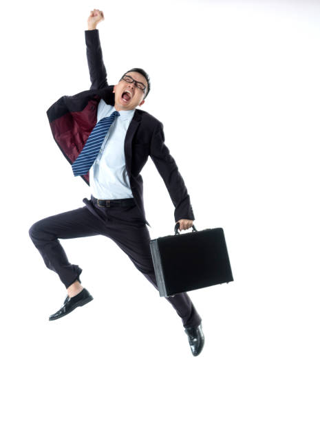 istock Cheerful businessman jumping on white background 1160336040