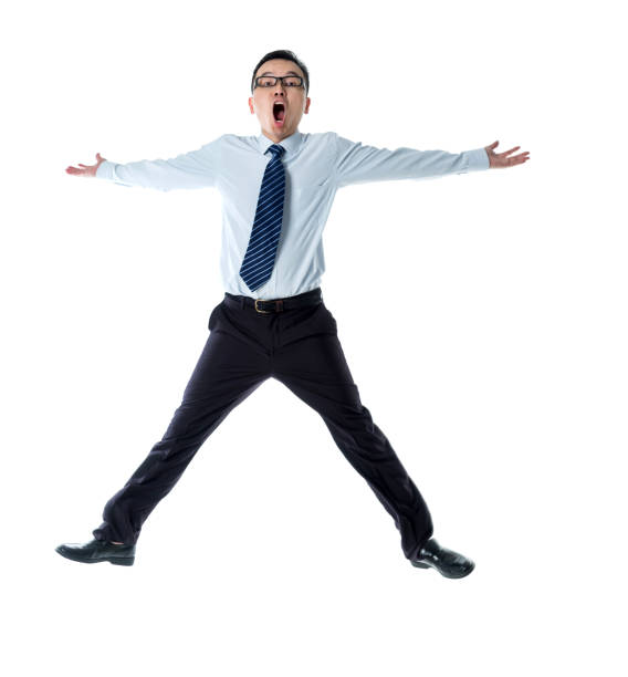 istock Cheerful businessman jumping on white background 1160336656