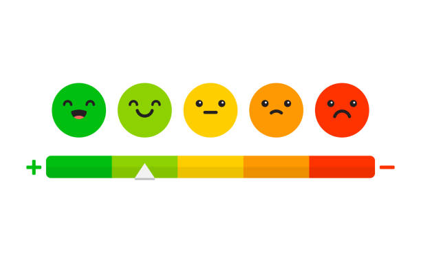bewertungszufriedenheit. feedback in form von emotionen. - glücklichsein stock-grafiken, -clipart, -cartoons und -symbole