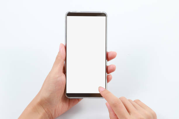istock Hand holding phone isolated on white background 1160344553