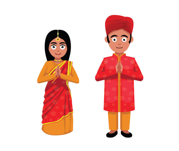 Indian Couple Namaste Cute Cartoon Vector Illustration Stock Illustration -  Download Image Now - iStock