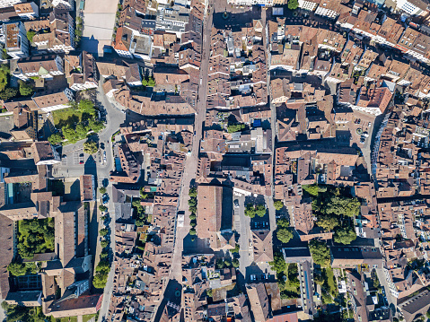 Aerial panorama view of the old Swiss town Schaffhausen, Switzerland