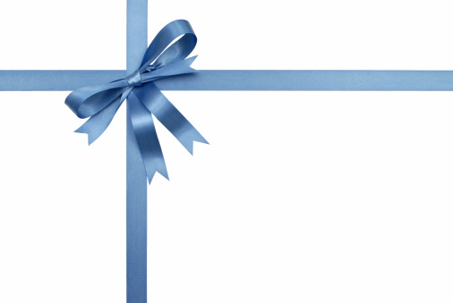 Beautiful blue gift bow, isolated on white.