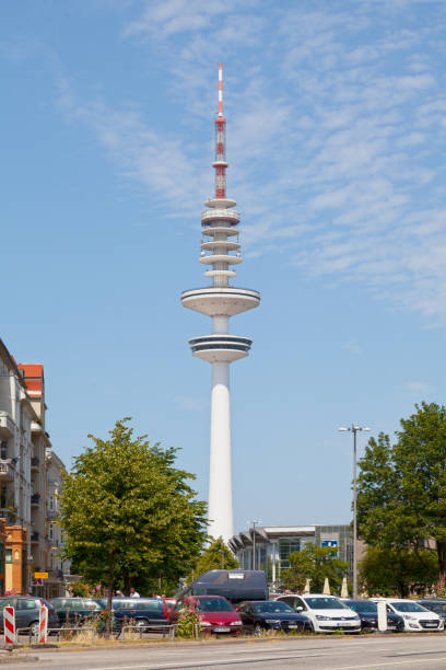 Hamburg harbour. On left hand side you can see the silhouette of the Elbphilharmonie-building, on right hand side the famous TV tower. XXXL size image.
