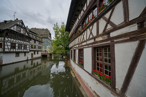 Scenic view of the delightful tourist destination of Petite France on the Grande Ile at Strasbourg in the Alsace region of France.
